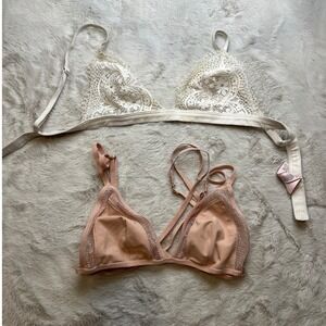 Victoria's Secret Bralette Bundle Womens XS Cream Pink Good Lace Strappy 2pc